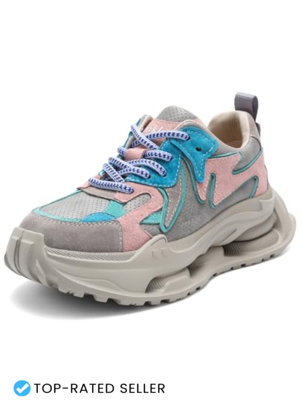 Women's Platform Chunky Sneakers Leather Mesh Comfort Lace Up Walking Shoes